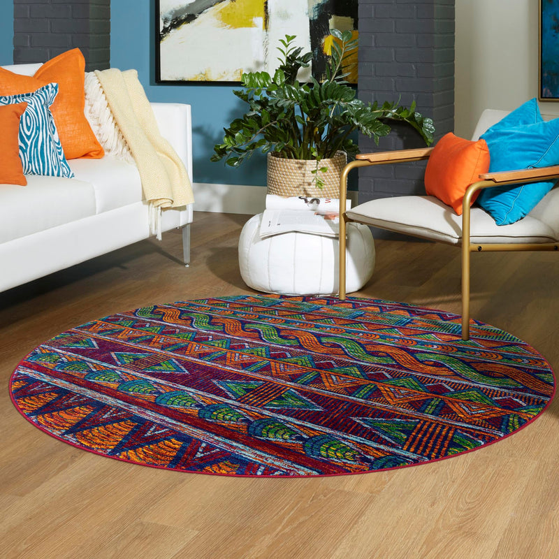 Caribbean Cove Collection Area Rug -  Trinidad Round Multi  lifestyle 45