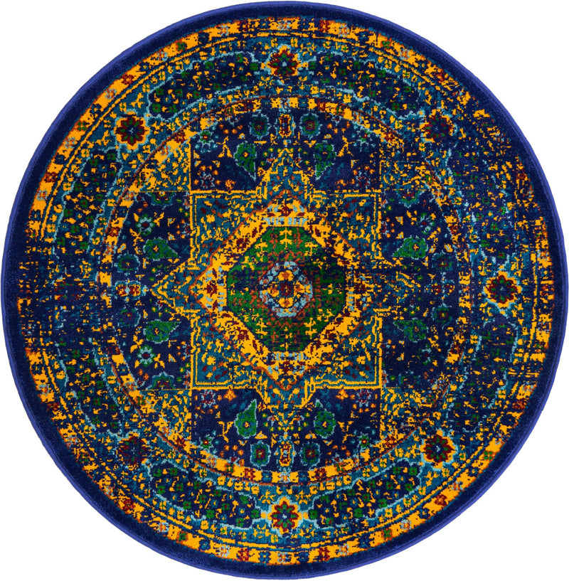 Caribbean Cove Collection Area Rug -  Grenada Round Navy Blue  lifestyle 49