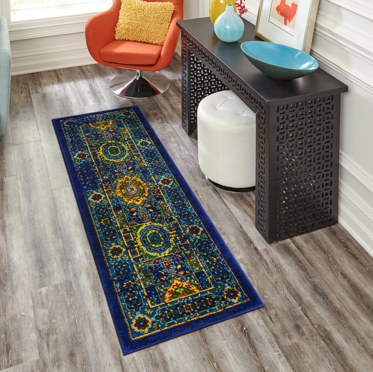 Caribbean Cove Collection Area Rug -  Grenada Runner Navy Blue  lifestyle 49