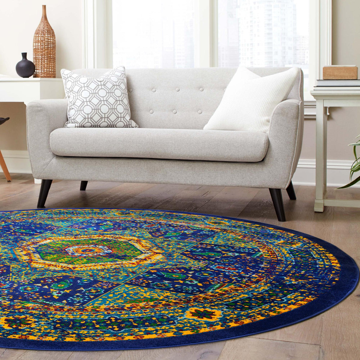 Caribbean Cove Collection Area Rug -  Grenada Round Navy Blue  lifestyle 54