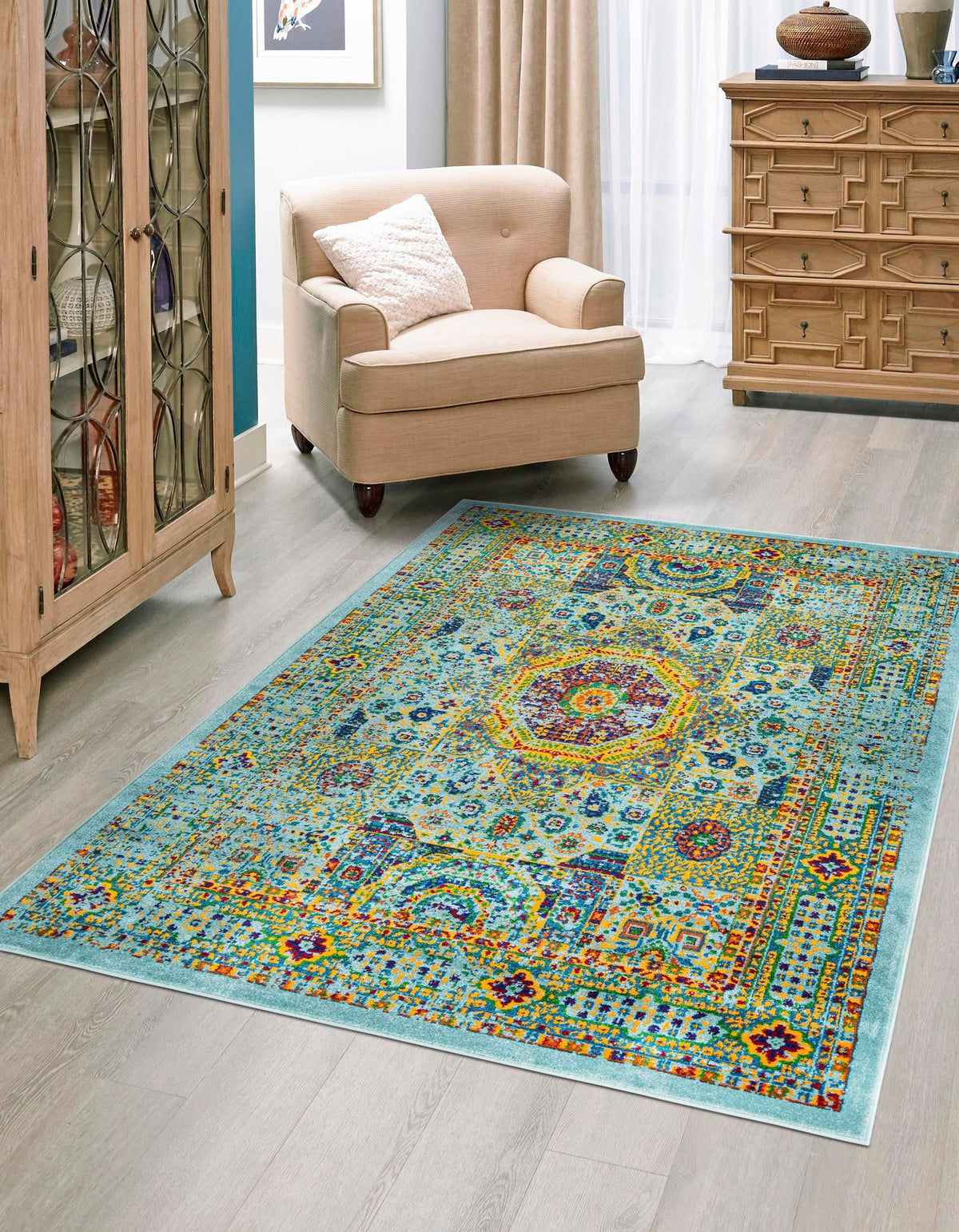 Caribbean Cove Collection Area Rug -  Grenada Rectangle Aqua  lifestyle 3