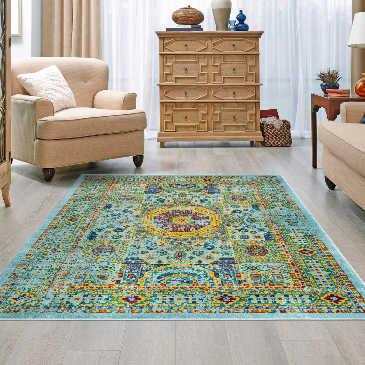 Caribbean Cove Collection Area Rug -  Grenada Rectangle Aqua  lifestyle 29
