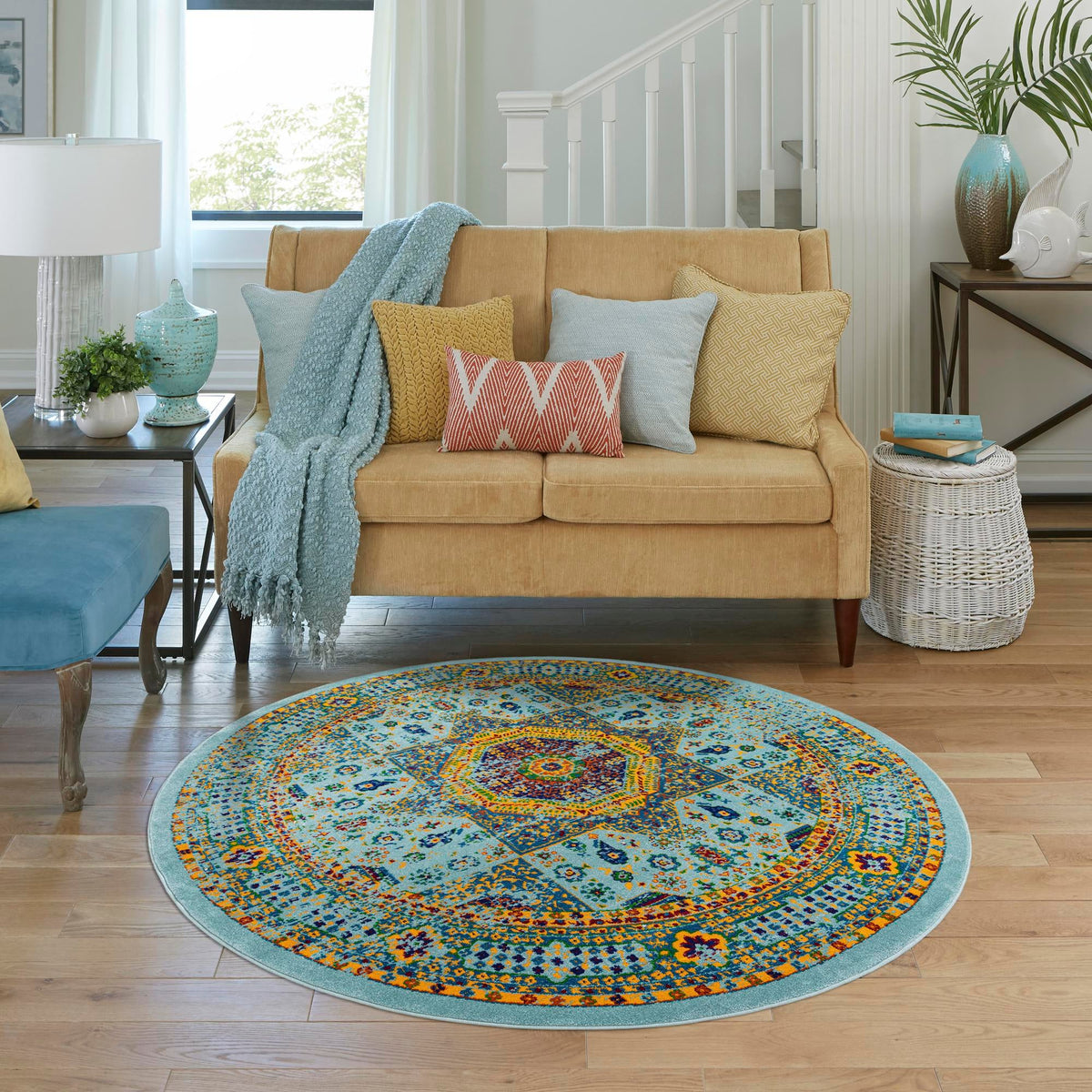 Caribbean Cove Collection Area Rug -  Grenada Round Aqua  lifestyle 59