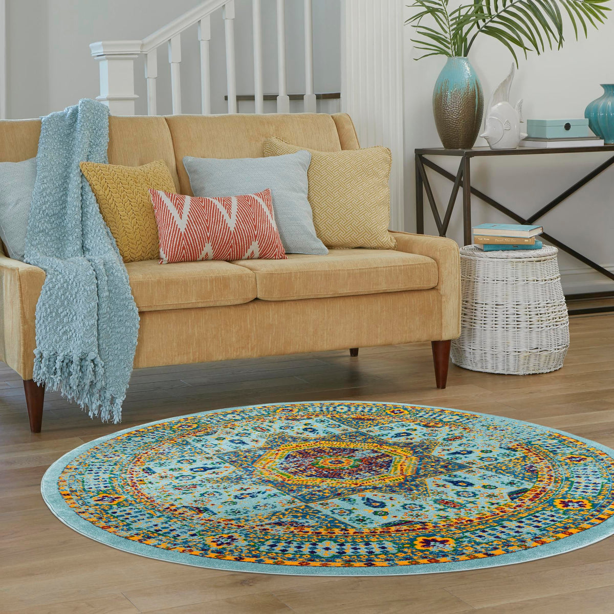 Caribbean Cove Collection Area Rug -  Grenada Round Aqua  lifestyle 61
