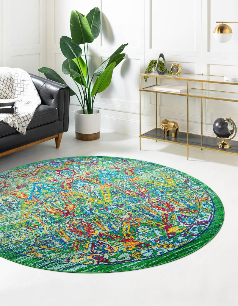 Caribbean Cove Collection Area Rug -  Dominica Round Green  lifestyle 21