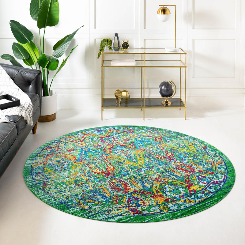 Caribbean Cove Collection Area Rug -  Dominica Round Green  lifestyle 43