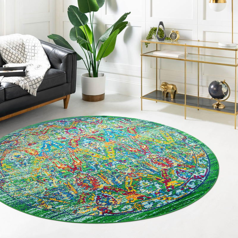 Caribbean Cove Collection Area Rug -  Dominica Round Green  lifestyle 45
