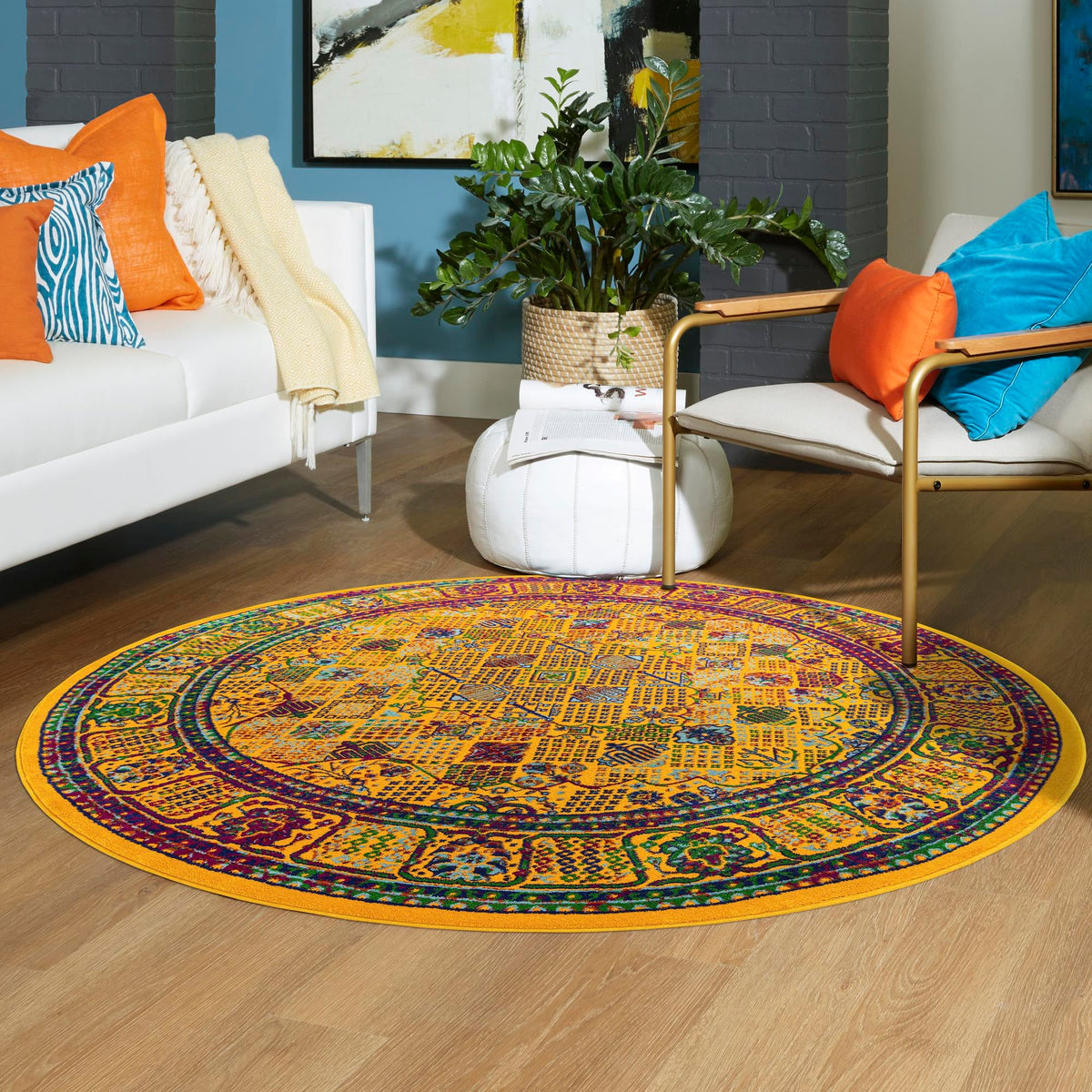 Caribbean Cove Collection Area Rug -  Mustique Round Multi  lifestyle 134
