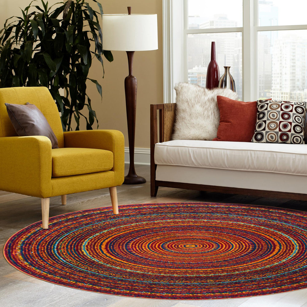 Caribbean Cove Collection Area Rug -  Martinique Round Multi  lifestyle 45