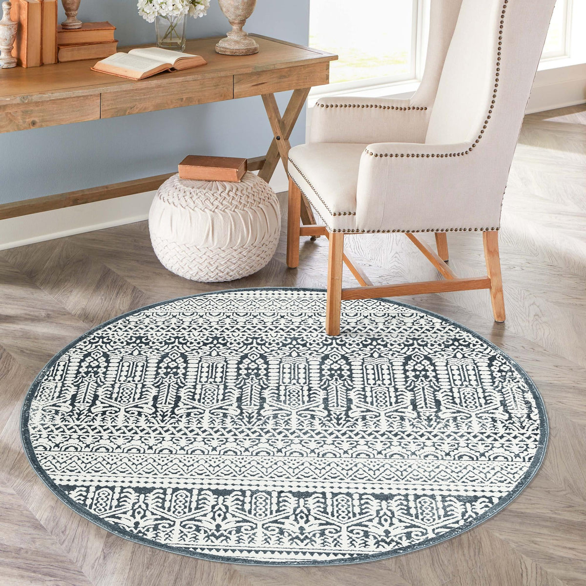 Metro Heights Collection Area Rug -  Chelsea Round Blue  lifestyle 111