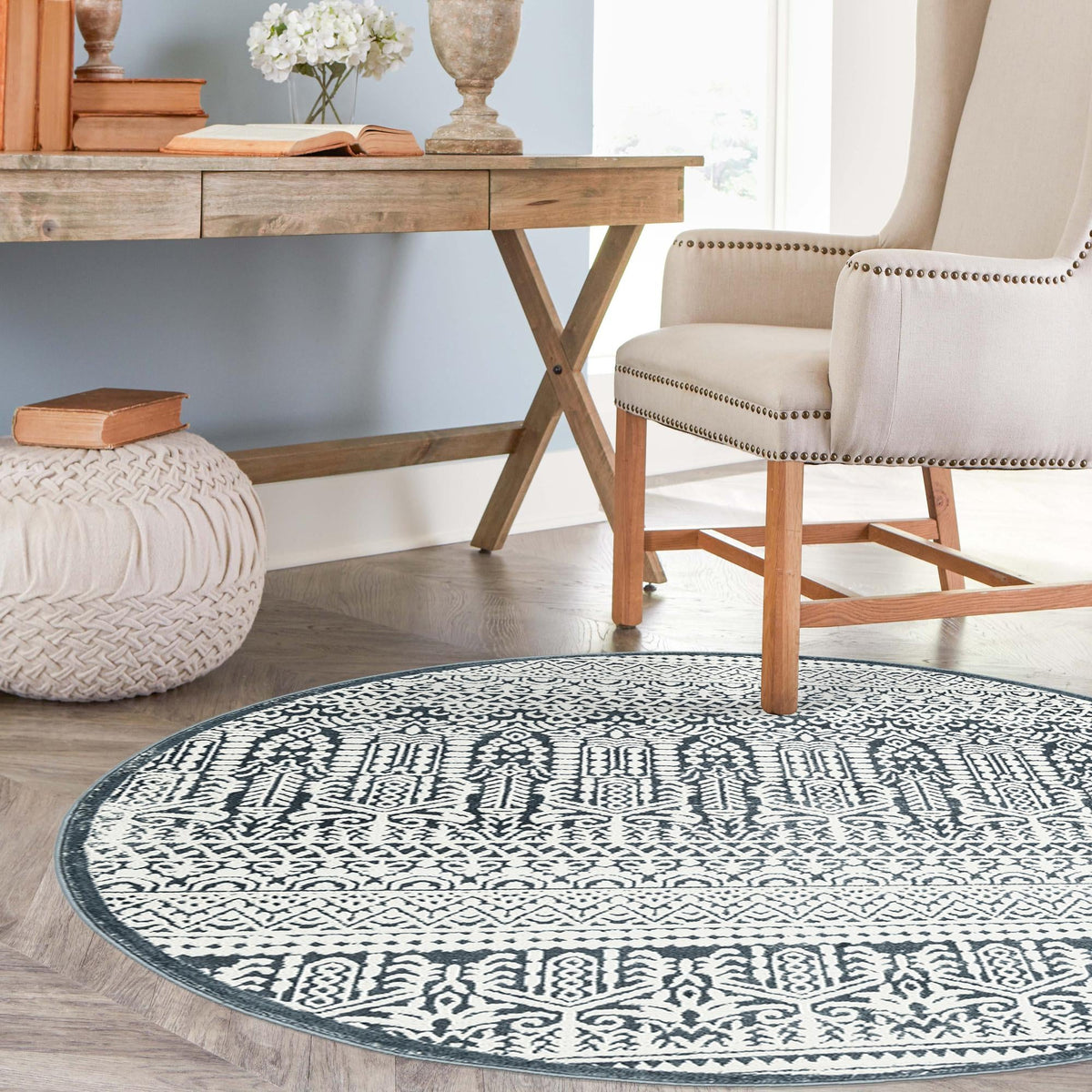 Metro Heights Collection Area Rug -  Chelsea Round Blue  lifestyle 114