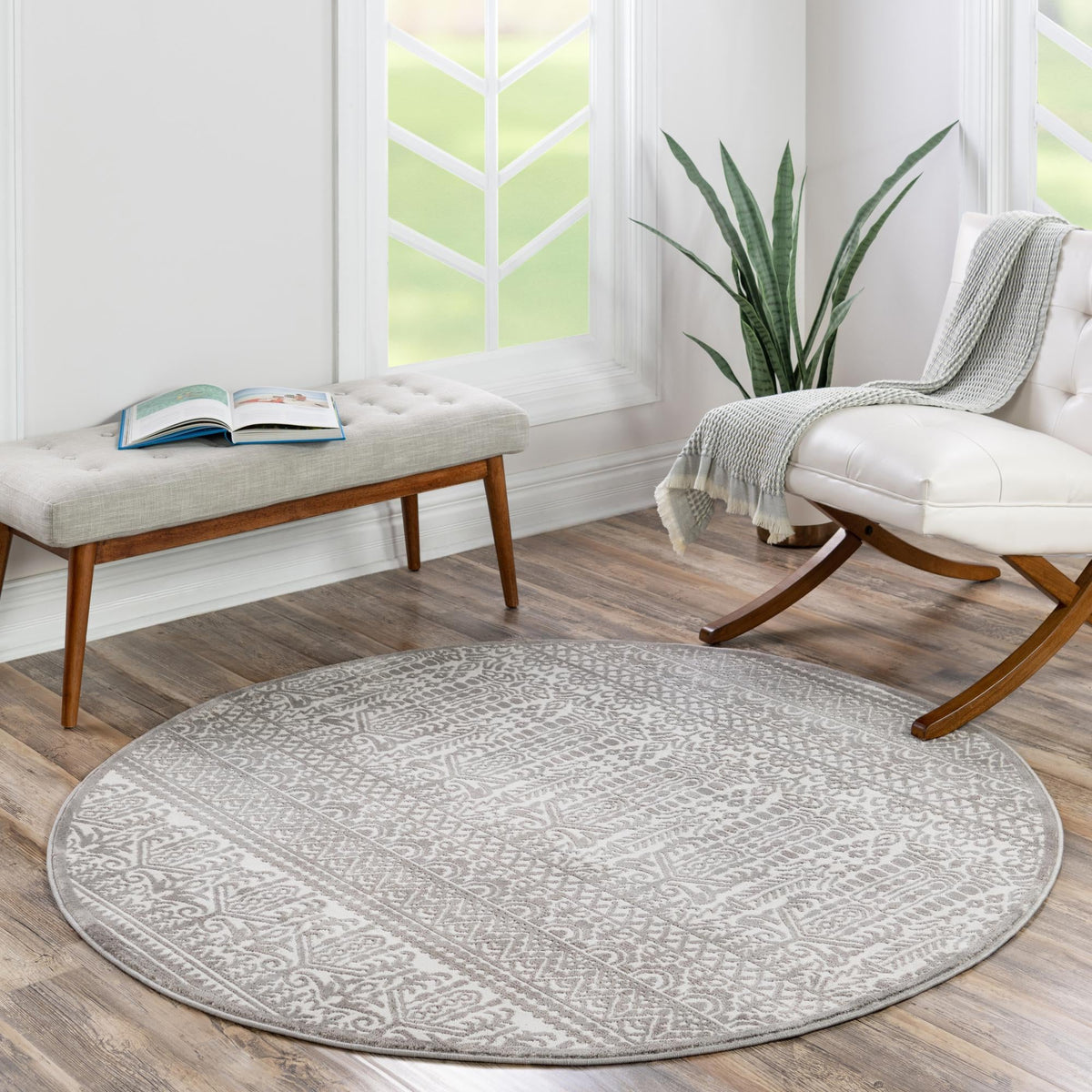 Metro Heights Collection Area Rug -  Chelsea Round Gray  lifestyle 100