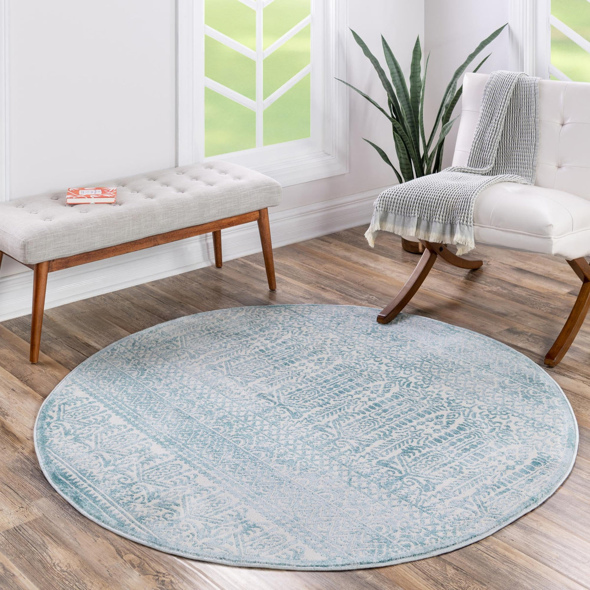 Metro Heights Collection Area Rug -  Chelsea Round Teal  lifestyle 101