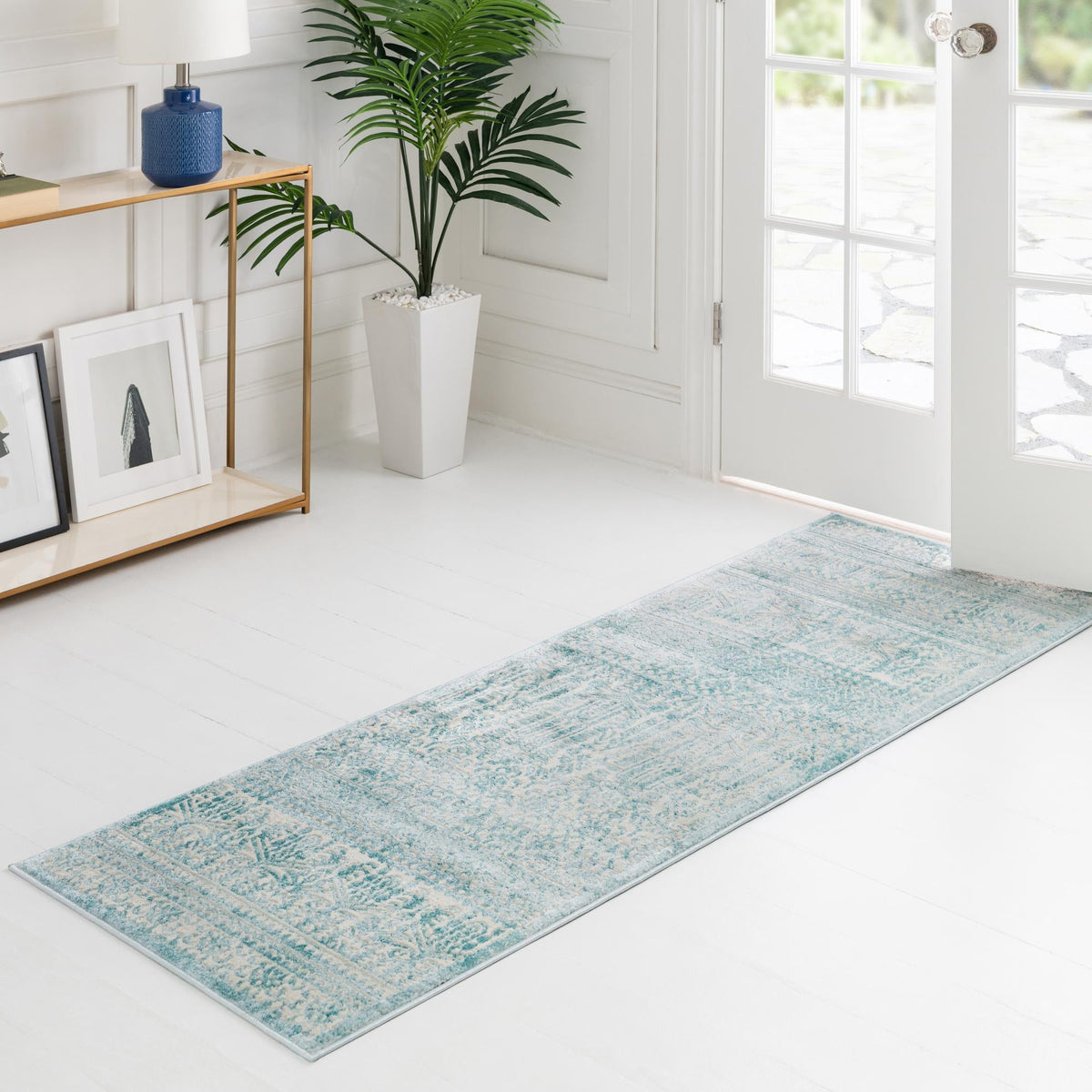 Metro Heights Collection Area Rug -  Chelsea Runner Teal  lifestyle 115