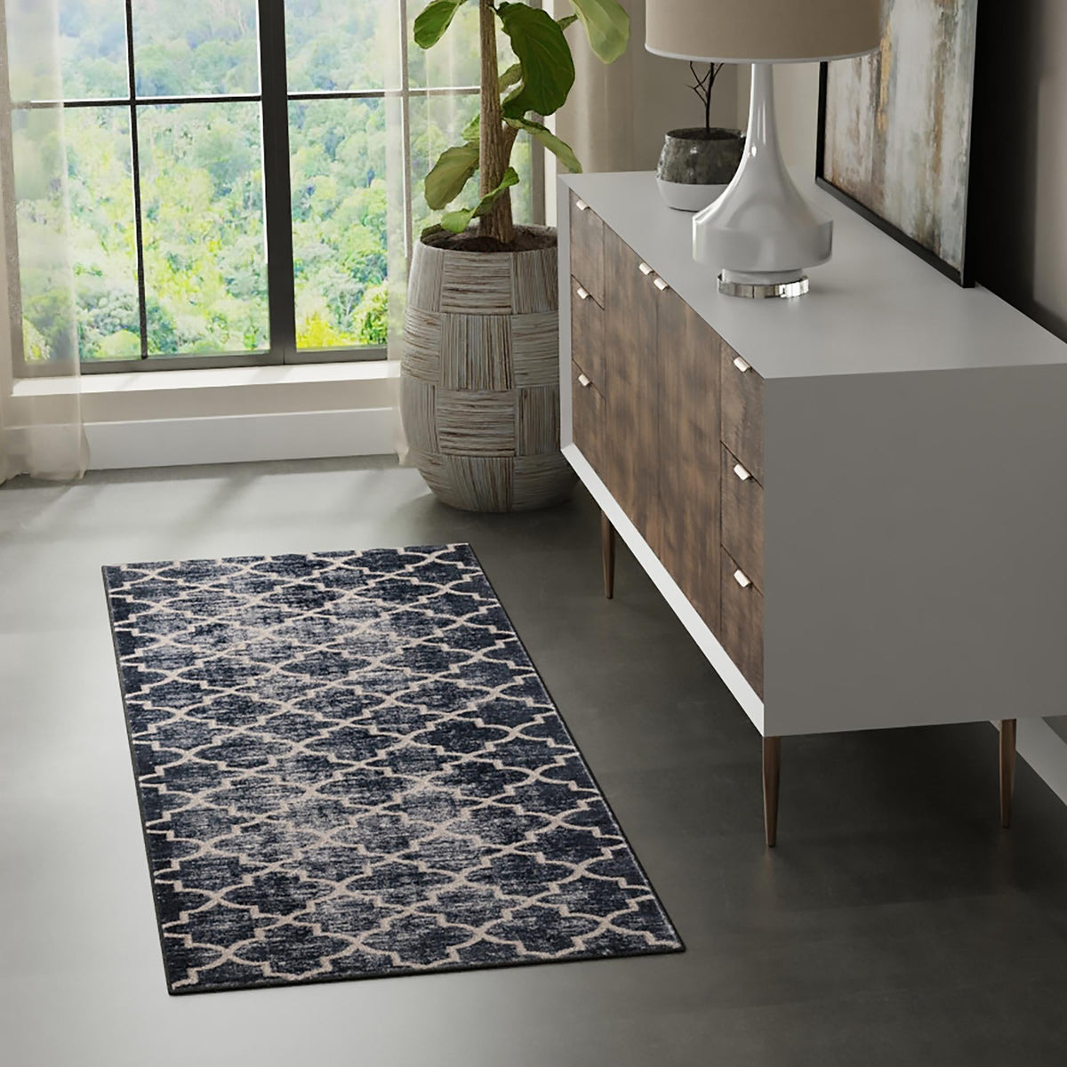 Metro Heights Collection Area Rug -  Gramercy Runner Navy Blue  lifestyle 91