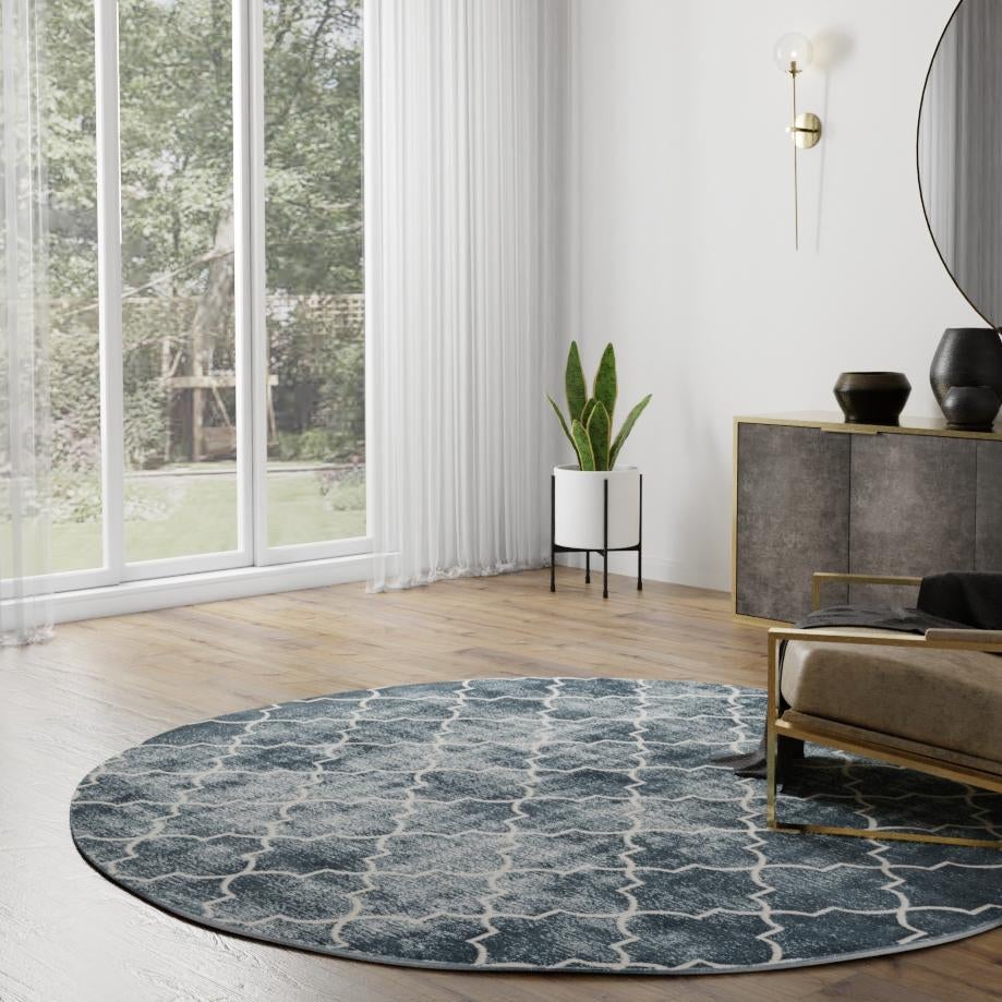 Metro Heights Collection Area Rug -  Gramercy Round Navy Blue  lifestyle 116