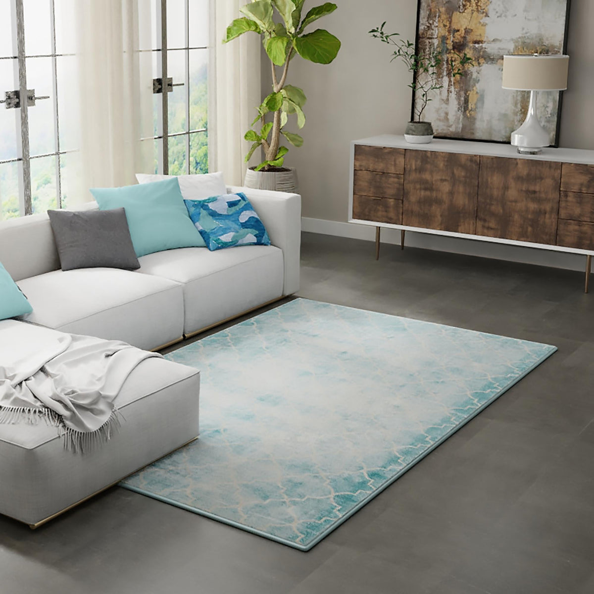 Metro Heights Collection Area Rug -  Midtown Rectangle Teal  lifestyle 15