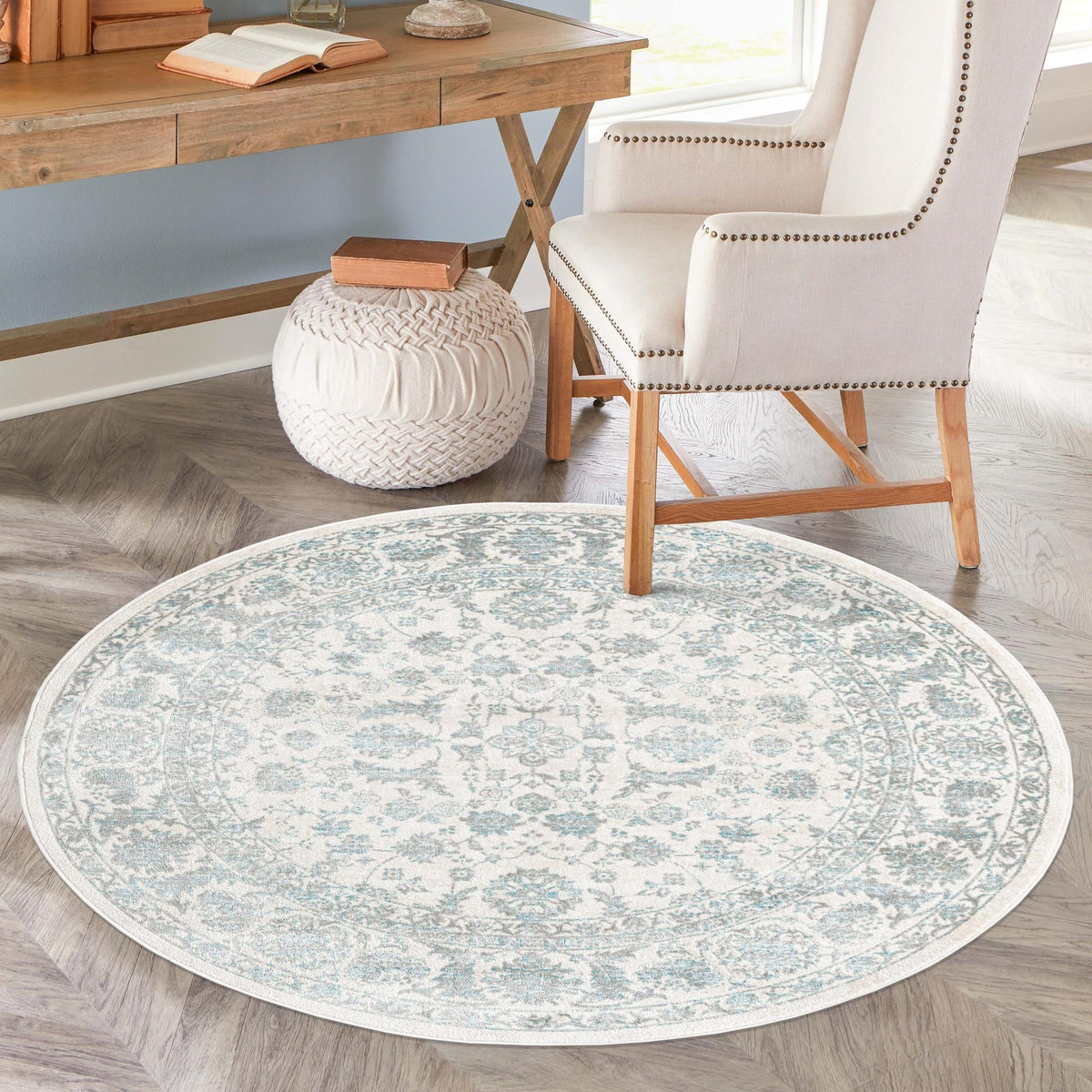 Metro Heights Collection Area Rug -  Astoria Round Teal  lifestyle 99