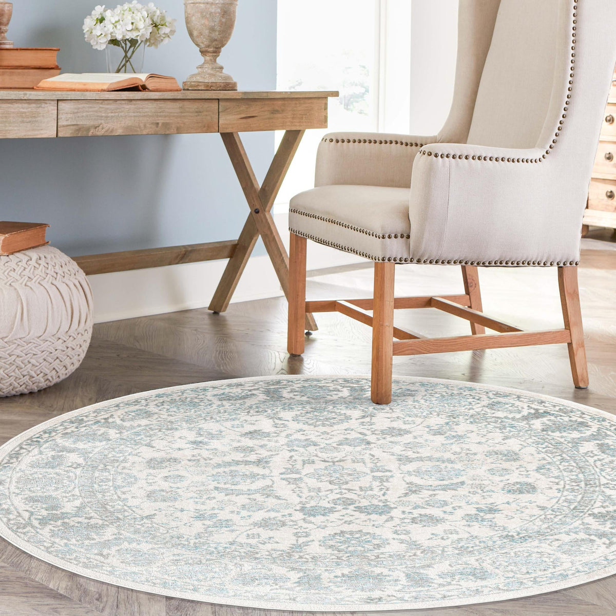 Metro Heights Collection Area Rug -  Astoria Round Teal  lifestyle 105