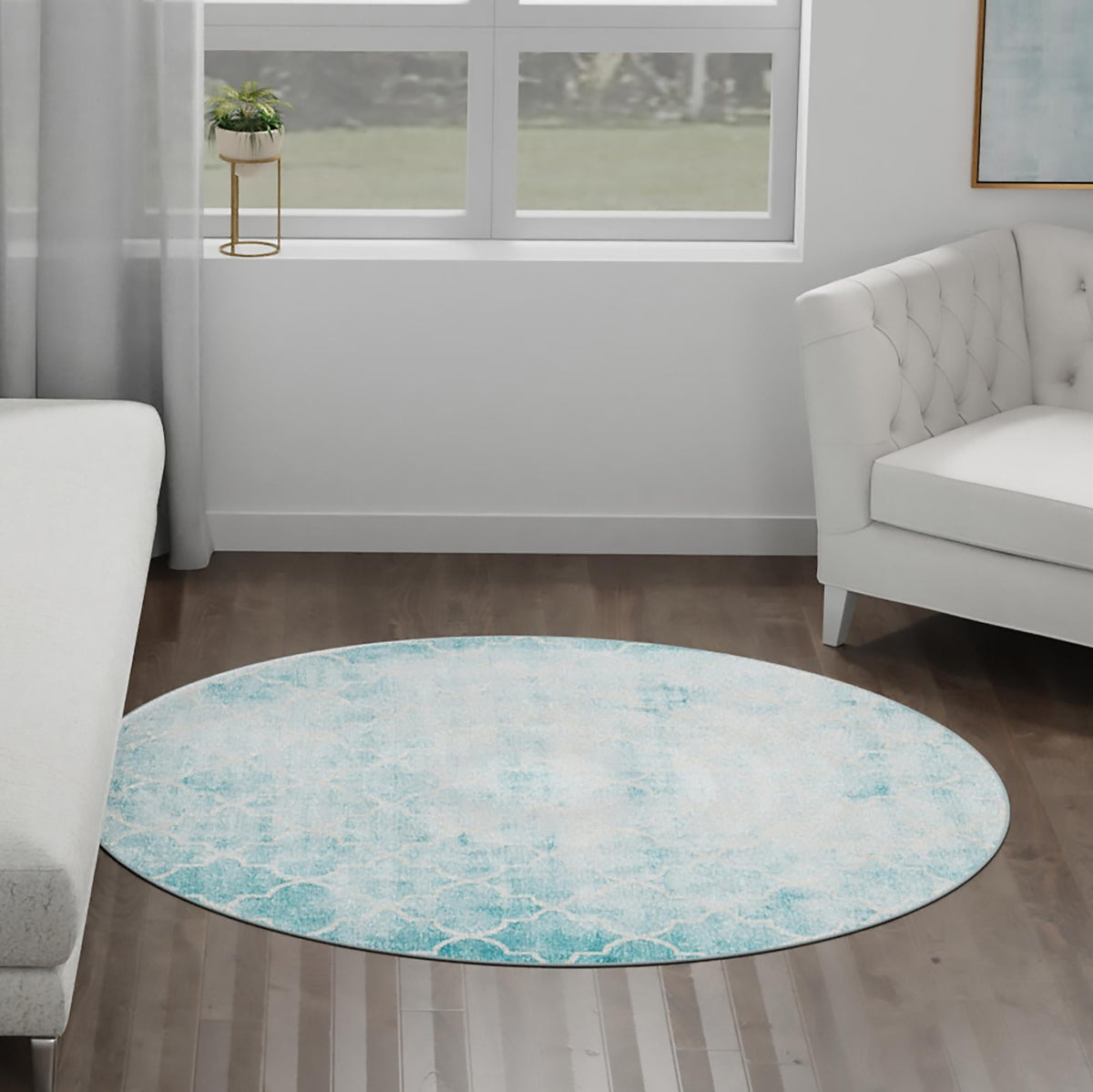 Metro Heights Collection Area Rug -  Midtown Round Teal  lifestyle 56