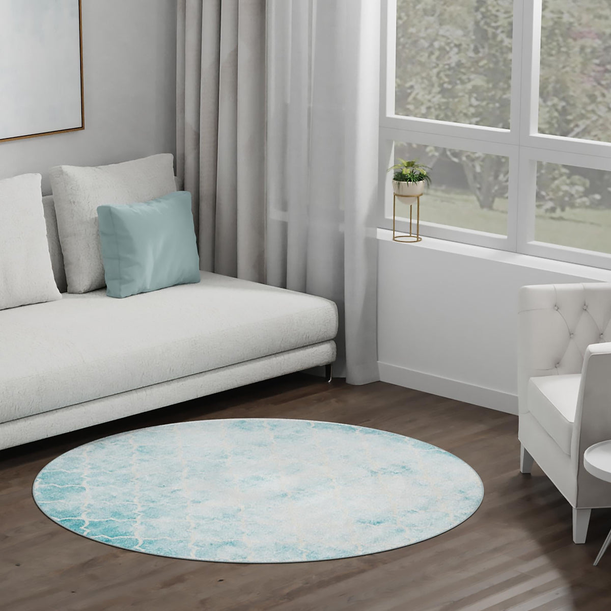 Metro Heights Collection Area Rug -  Midtown Round Teal  lifestyle 59