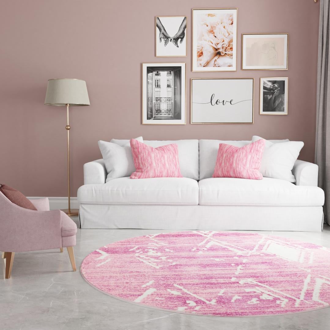 Metro Heights Collection Area Rug -  Madison Round Pink  lifestyle 137