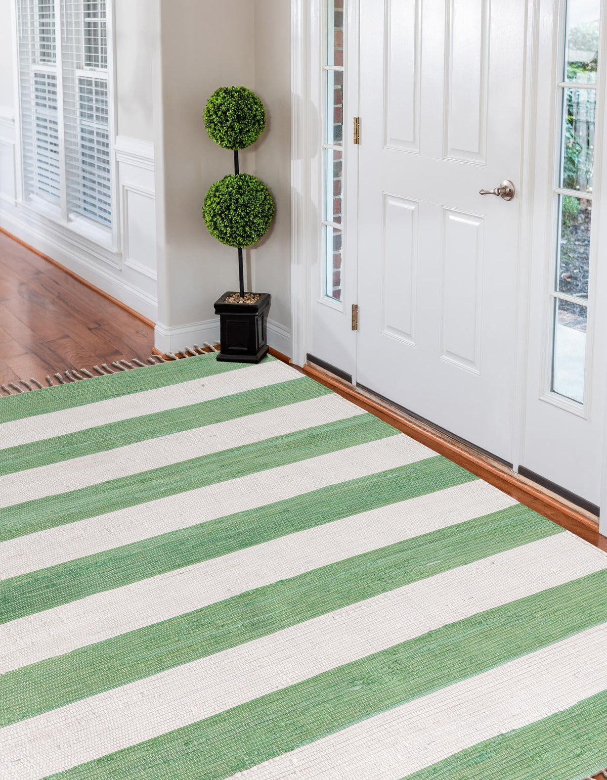Tassel Trail Collection Area Rug - Pathway Rectangle Green and Ivory  lifestyle 46