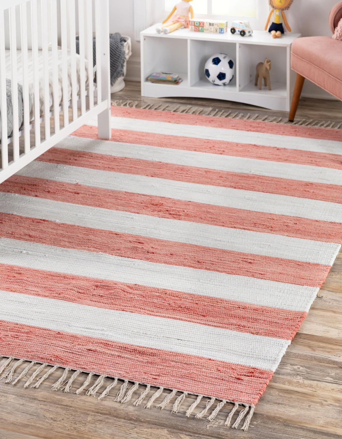 Tassel Trail Collection Area Rug - Pathway Rectangle Coral and Ivory  lifestyle 39