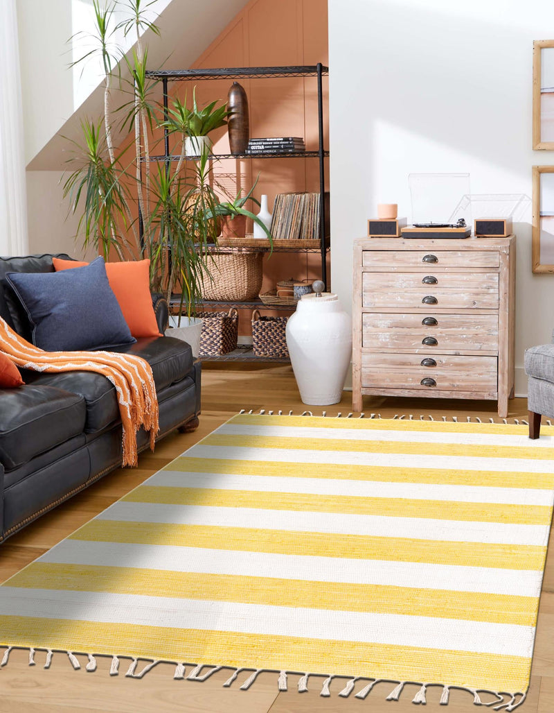 Tassel Trail Collection Area Rug - Pathway (Yellow and Ivory) Rectangle Yellow and Ivory  lifestyle 2