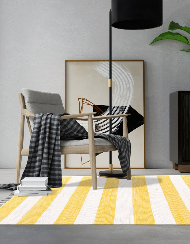 Tassel Trail Collection Area Rug - Pathway (Yellow and Ivory) Rectangle Yellow and Ivory  lifestyle 3