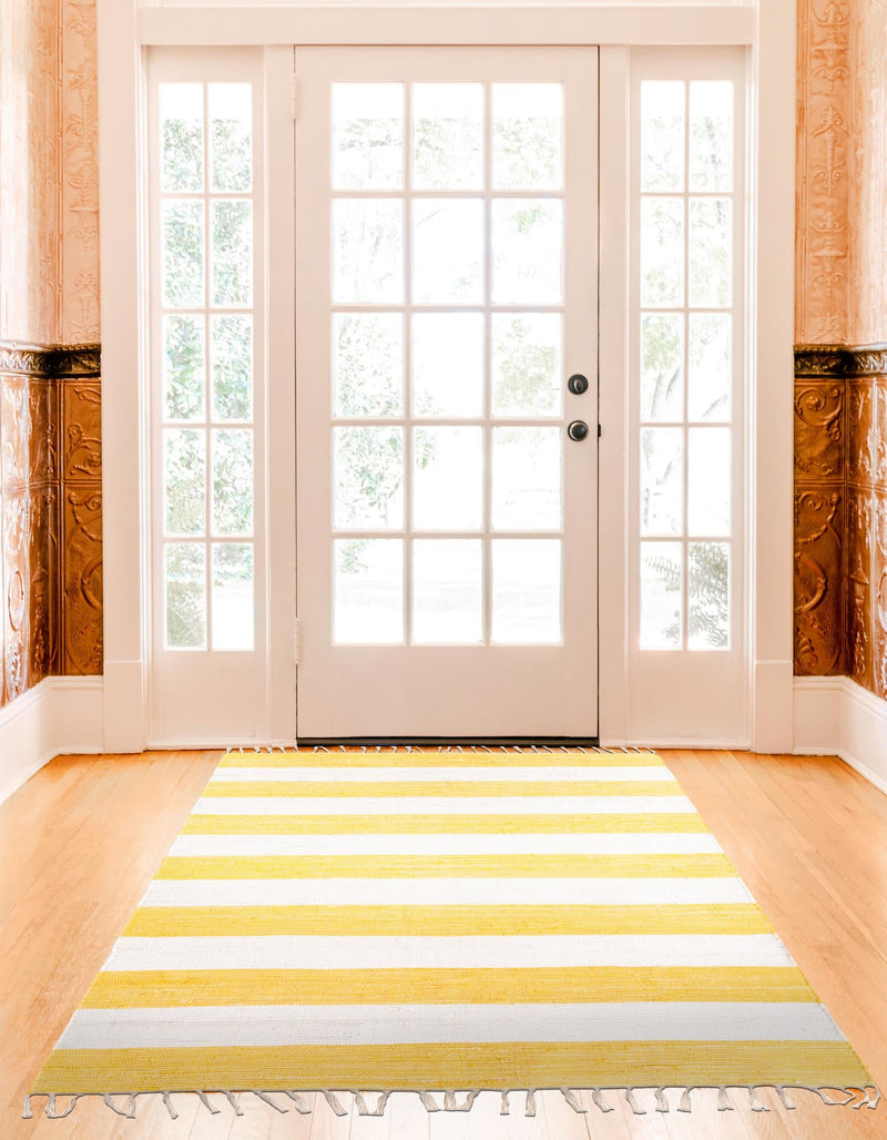 Tassel Trail Collection Area Rug - Pathway (Yellow and Ivory) Rectangle Yellow and Ivory  lifestyle 7