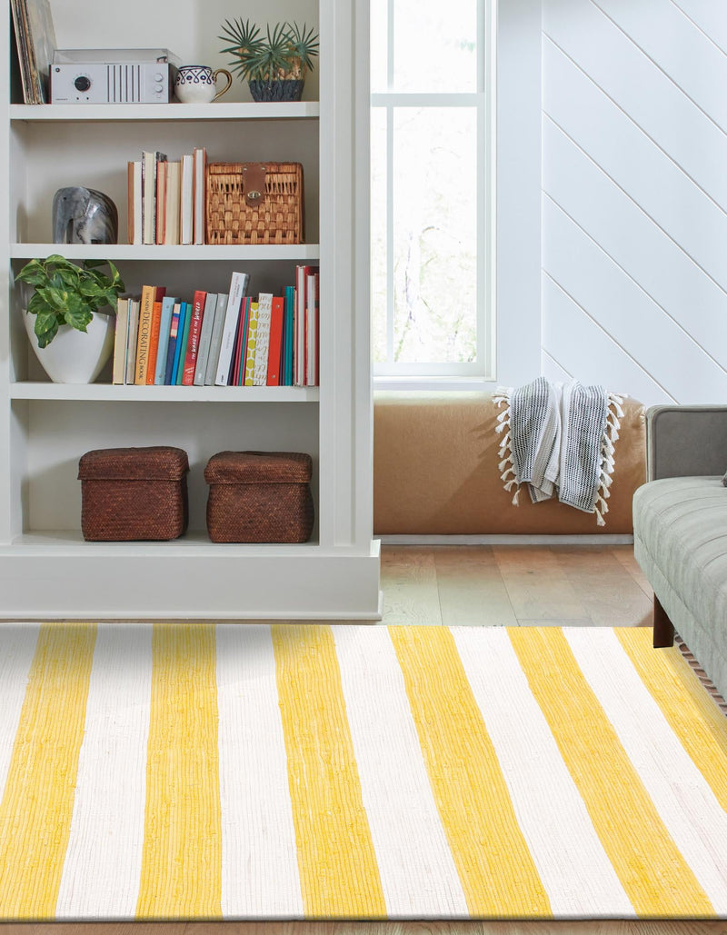Tassel Trail Collection Area Rug - Pathway (Yellow and Ivory) Rectangle Yellow and Ivory  lifestyle 11