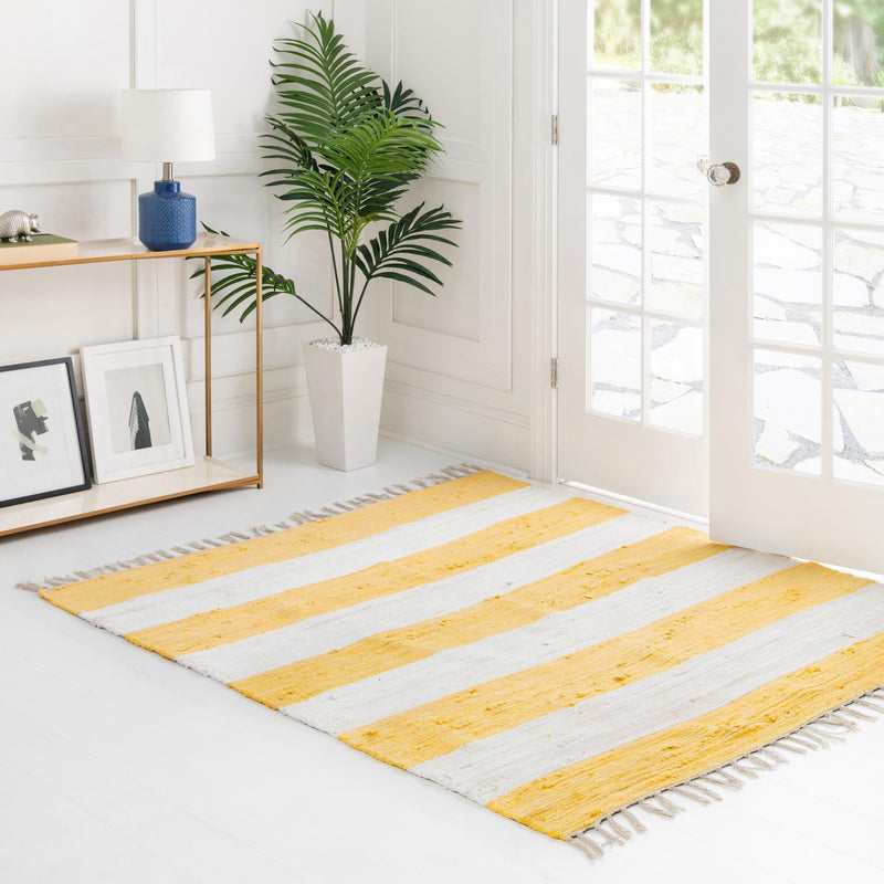 Tassel Trail Collection Area Rug - Pathway (Yellow and Ivory) Square Yellow and Ivory  lifestyle 52