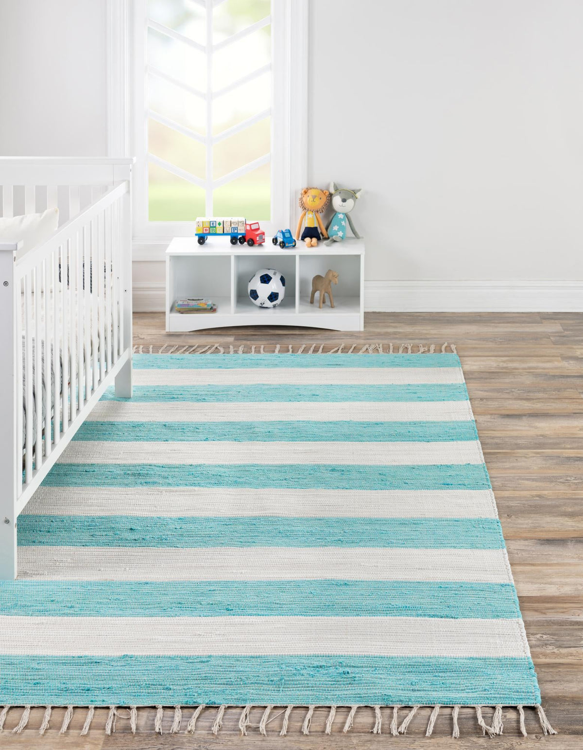 Tassel Trail Collection Area Rug - Pathway Rectangle Turquoise and Ivory  lifestyle 11