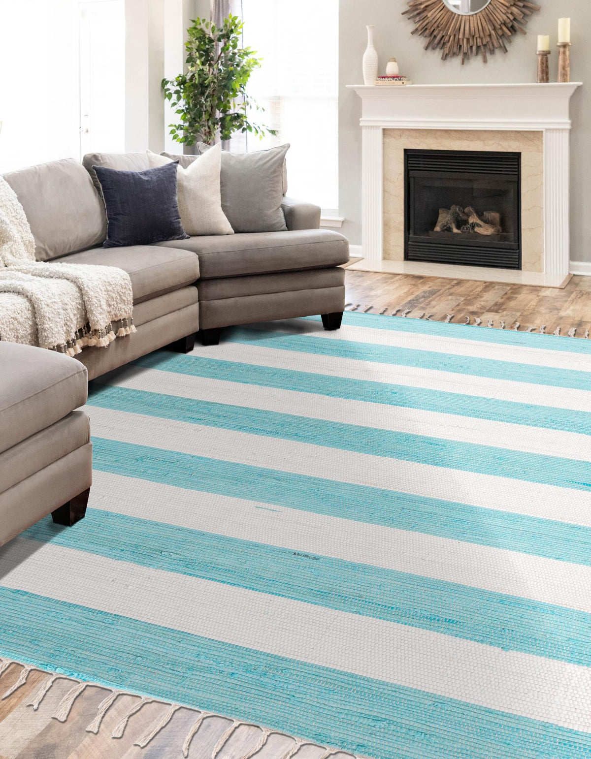 Tassel Trail Collection Area Rug - Pathway Rectangle Turquoise and Ivory  lifestyle 42