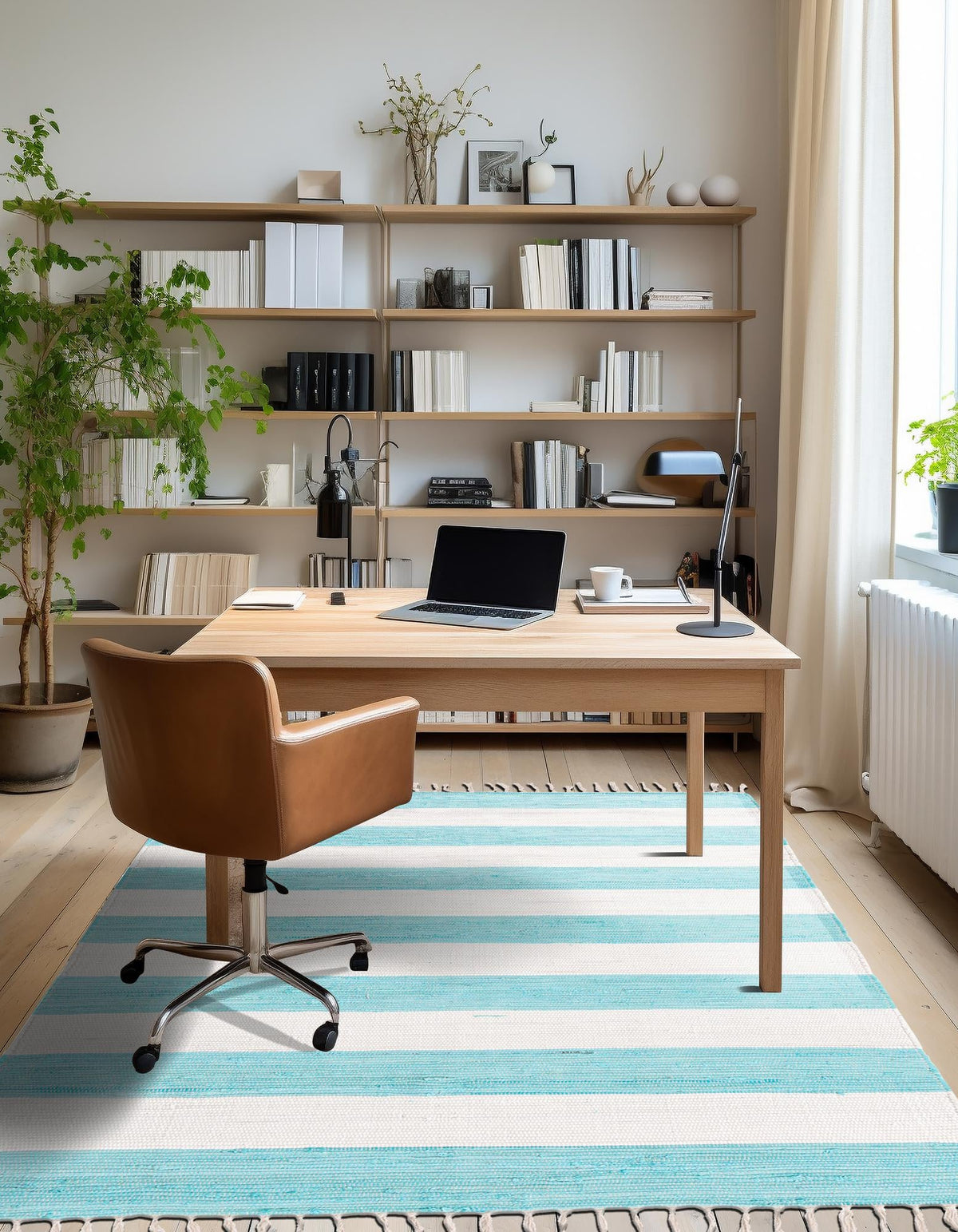 Tassel Trail Collection Area Rug - Pathway Rectangle Turquoise and Ivory  lifestyle 49