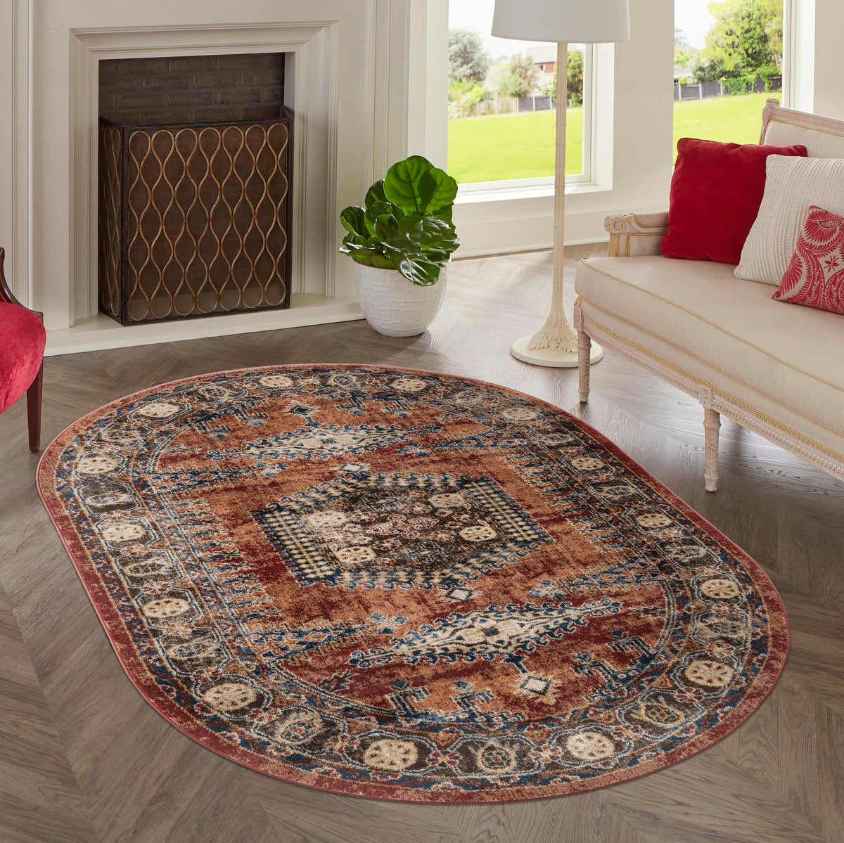 Eden Oasis Collection Area Rug -  Refuge (Terracotta) Oval Terracotta  lifestyle 111