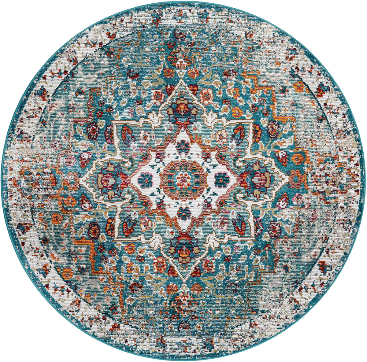 Mystic Oasis Collection Area Rug -  Nomad Round Turquoise  lifestyle 19