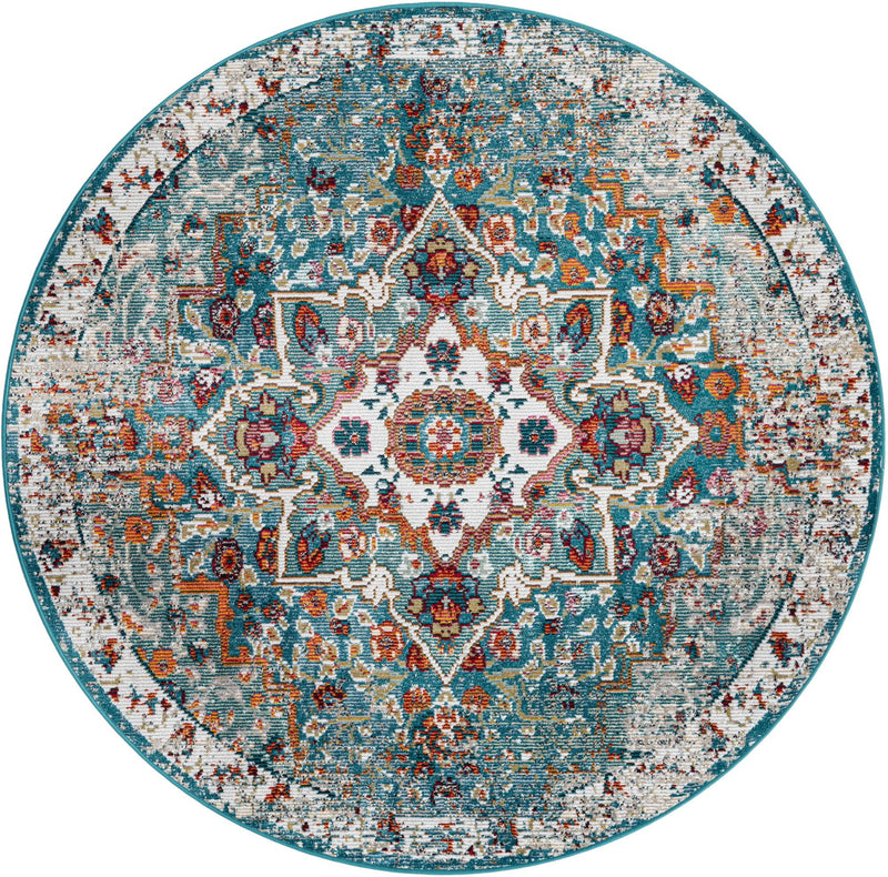 Mystic Oasis Collection Area Rug -  Nomad Round Turquoise  lifestyle 19