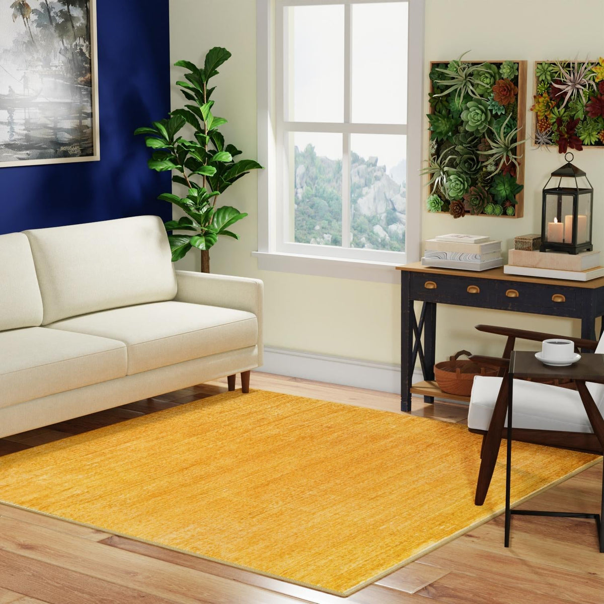 Bloomsbury Elegance Collection Area Rug -  Kensington (Yellow) Square Yellow  lifestyle 72