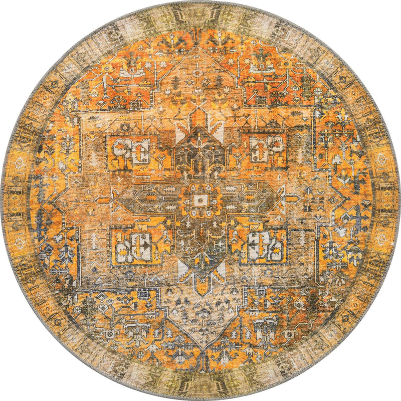 Heritage Elegance Collection Area Rug -  Windsor (Yellow) Round Yellow  lifestyle 18