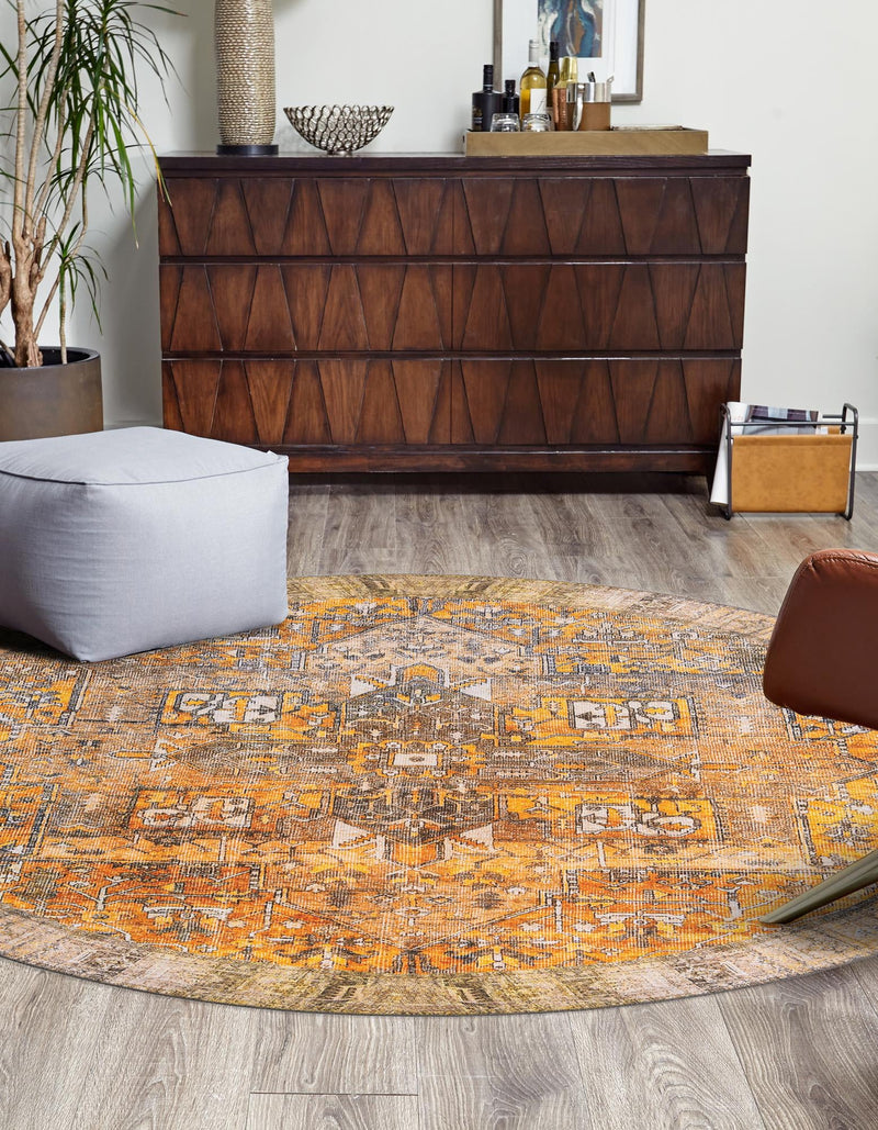 Heritage Elegance Collection Area Rug -  Windsor (Yellow) Round Yellow  lifestyle 26