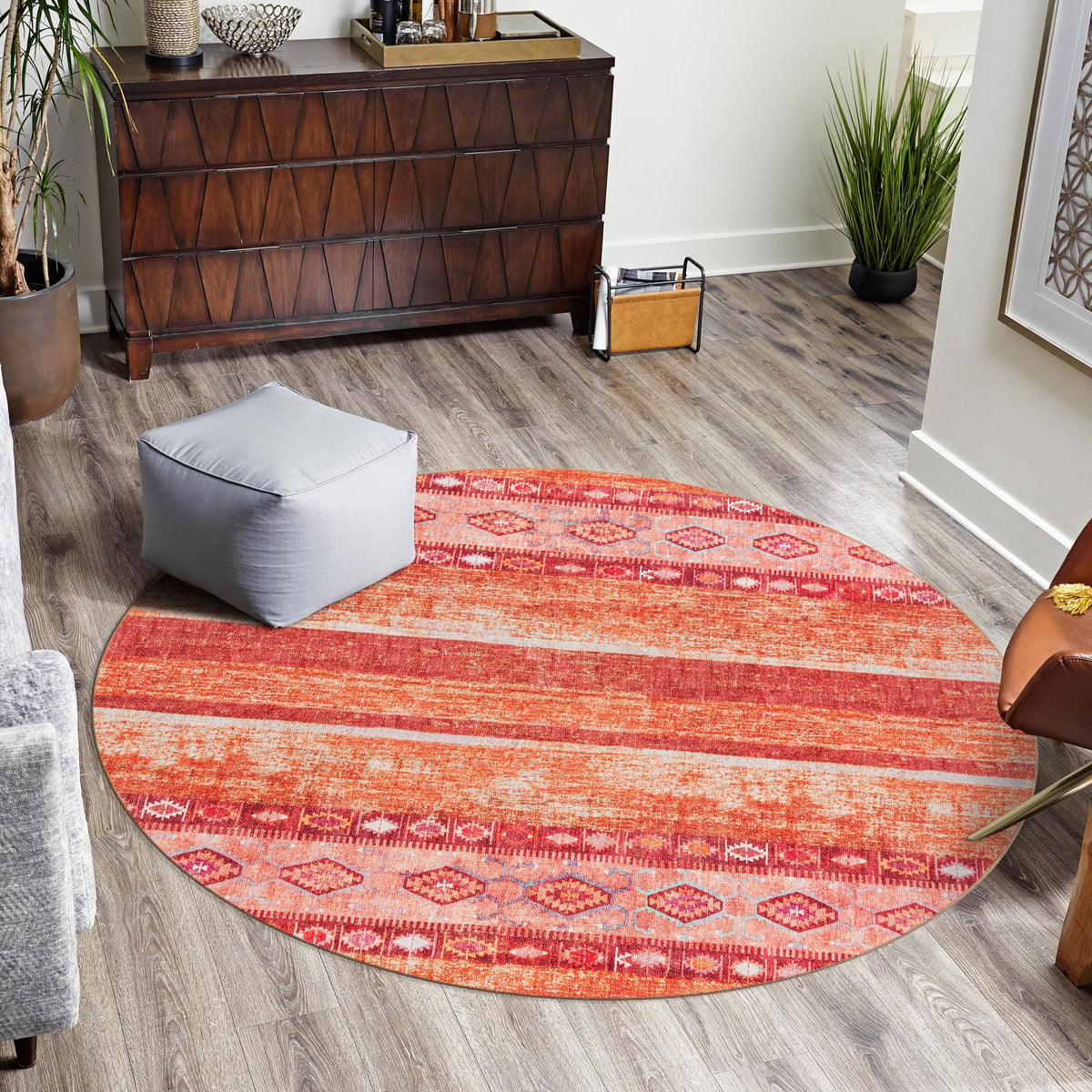 Heritage Elegance Collection Area Rug -  Edinburgh Round Rust Red  lifestyle 115