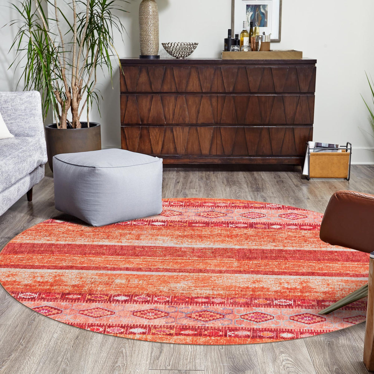 Heritage Elegance Collection Area Rug -  Edinburgh Round Rust Red  lifestyle 119