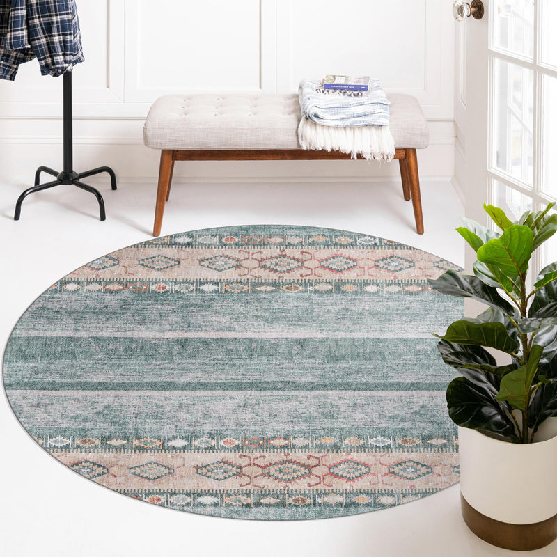 Heritage Elegance Collection Area Rug -  Edinburgh Round Green  lifestyle 113