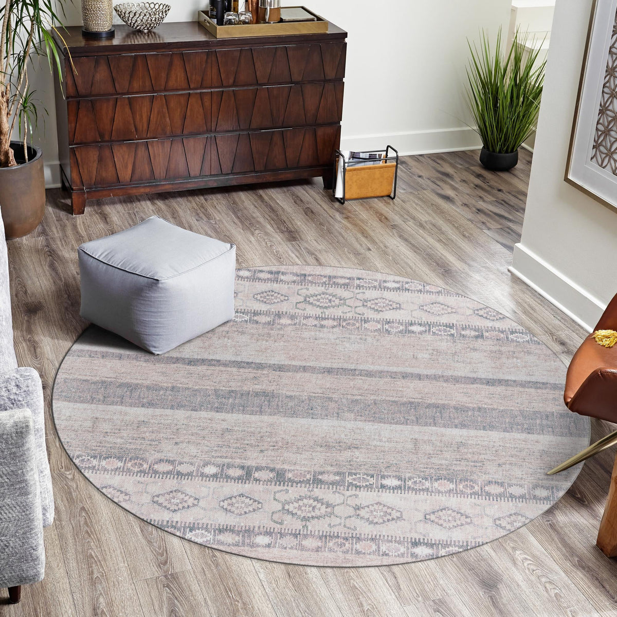 Heritage Elegance Collection Area Rug -  Edinburgh Round Gray  lifestyle 99