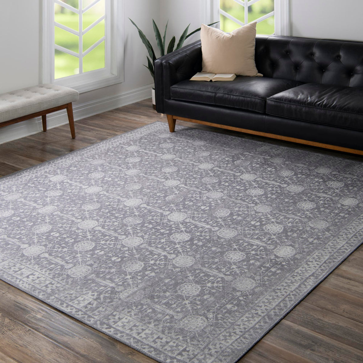 Heritage Elegance Collection Area Rug -  Chatsworth Square Gray  lifestyle 101