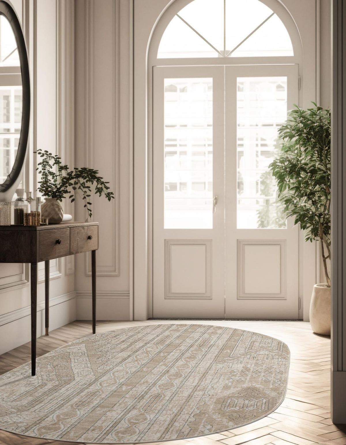 Cascade Range Collection Area Rug - Hood (Ivory) Oval Ivory  lifestyle 33