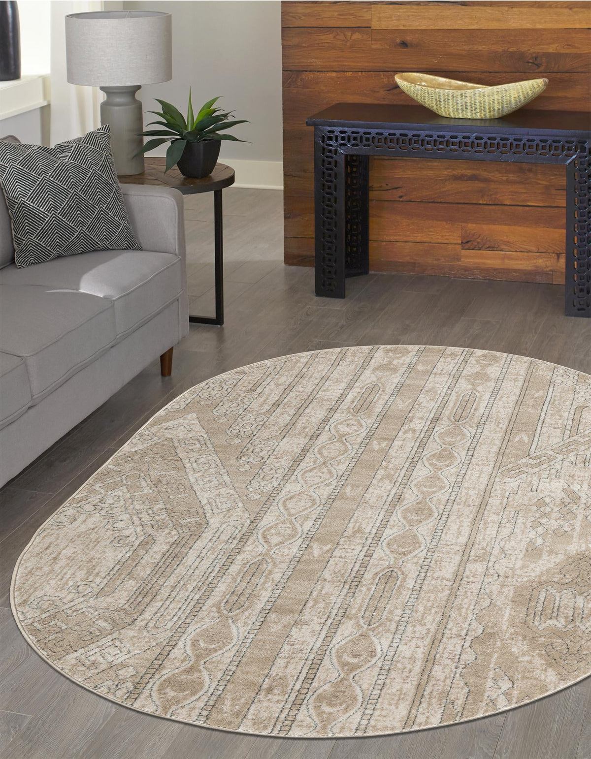 Cascade Range Collection Area Rug - Hood (Ivory) Oval Ivory  lifestyle 37