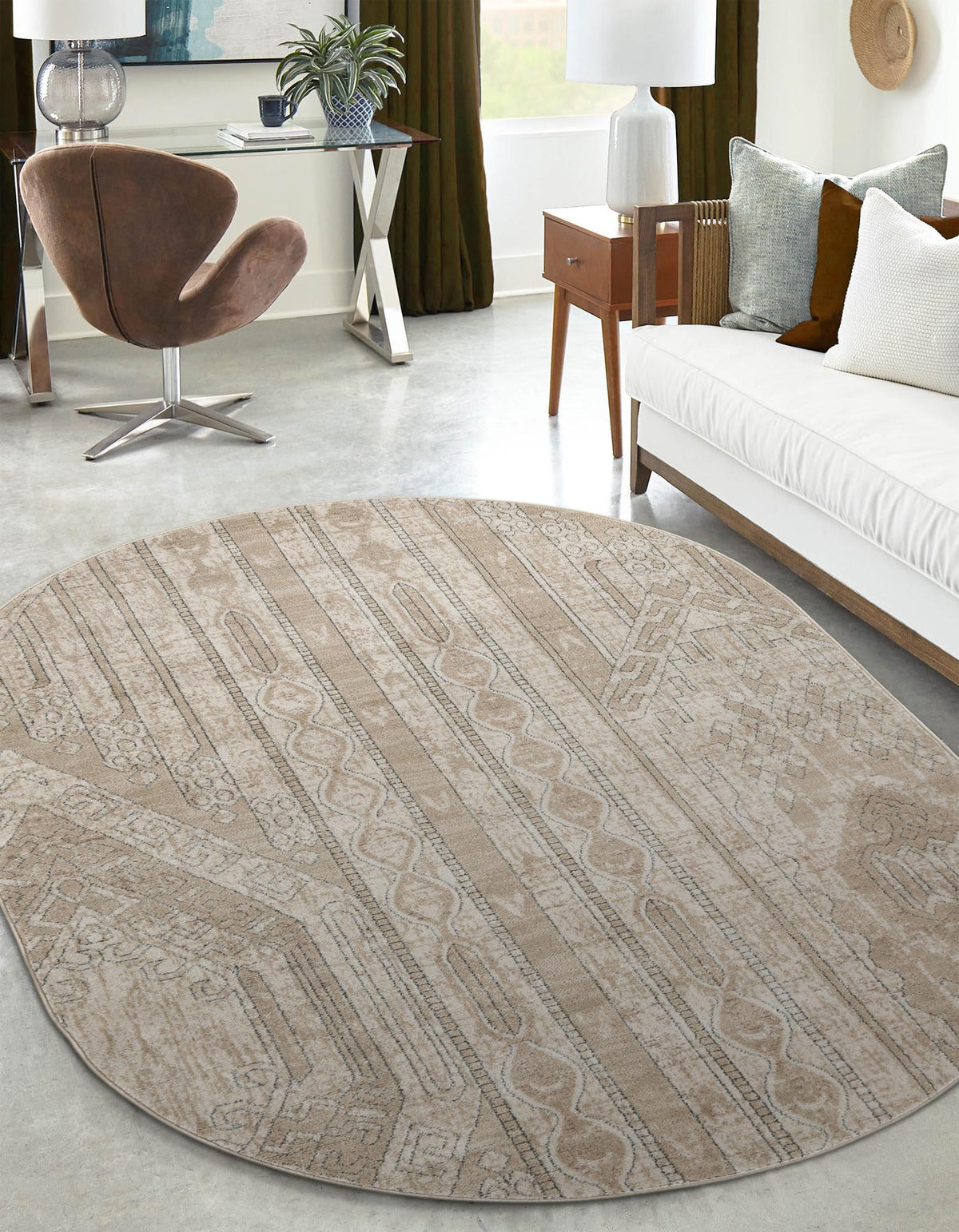 Cascade Range Collection Area Rug - Hood (Ivory) Oval Ivory  lifestyle 45